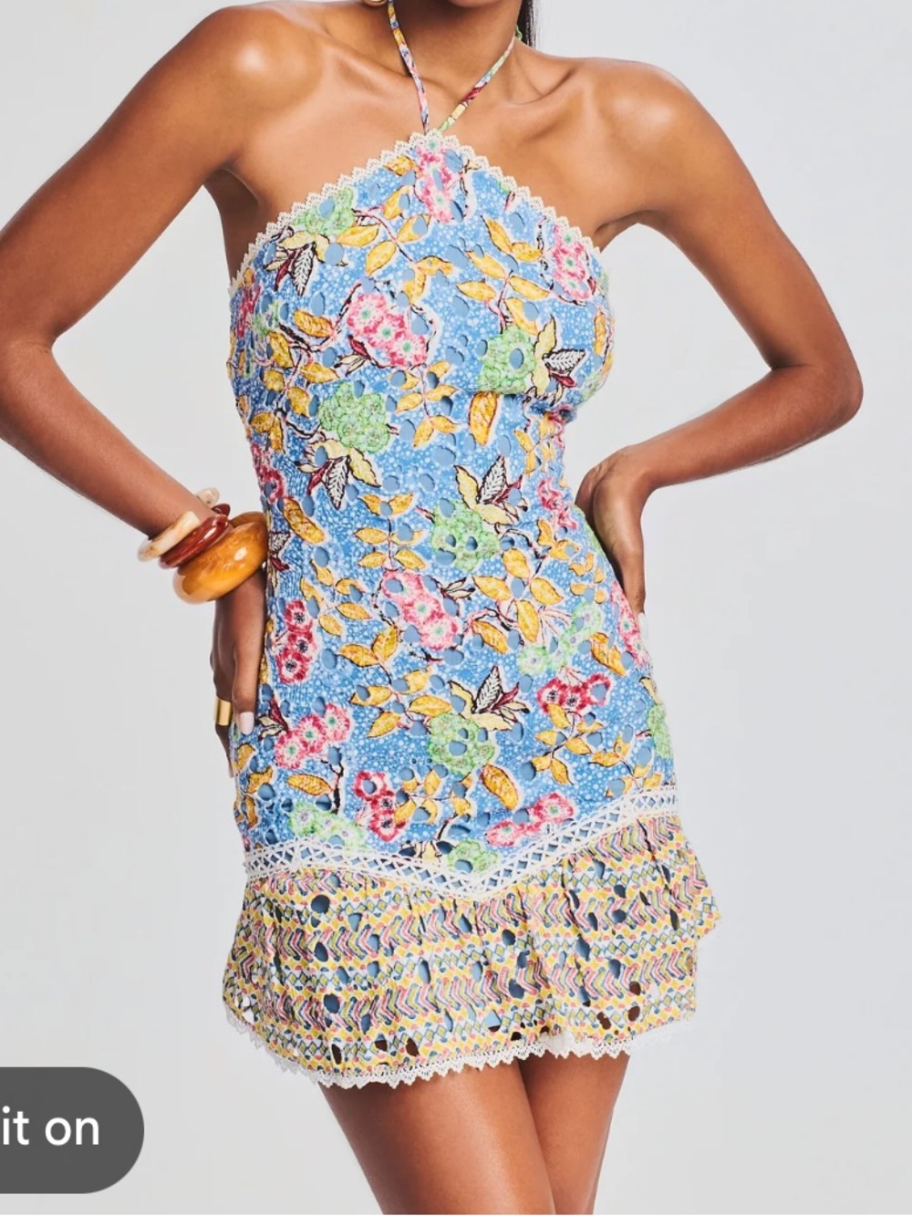 Hemant & Nandita Preet Blue Floral Halter Mini Dress